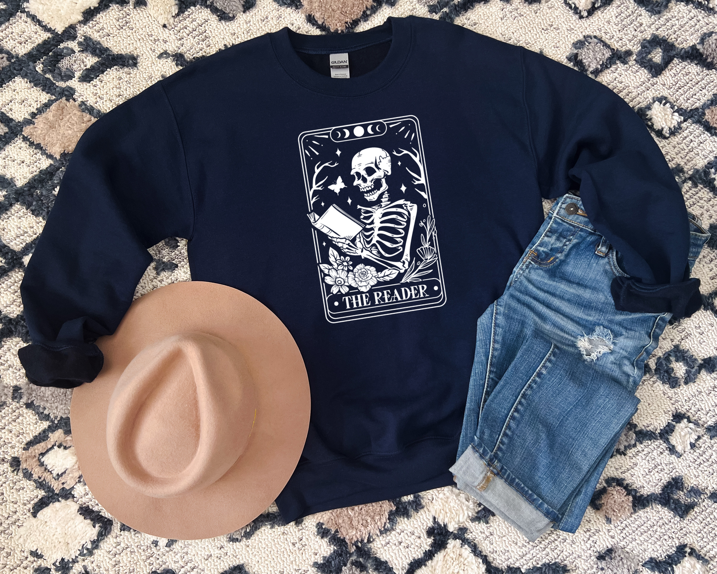Reader Skeleton Tarot Card Sweatshirt