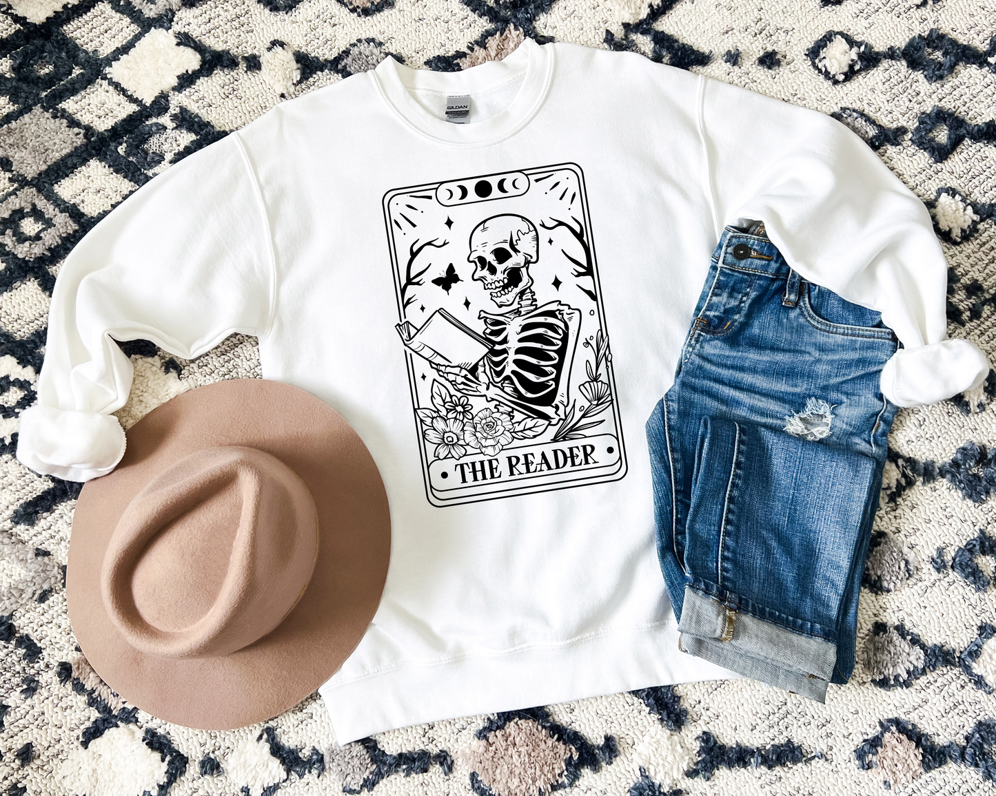 Reader Skeleton Tarot Card Sweatshirt