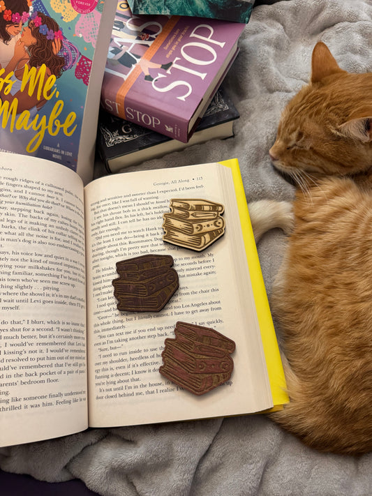 Book Stack Wooden Magnet