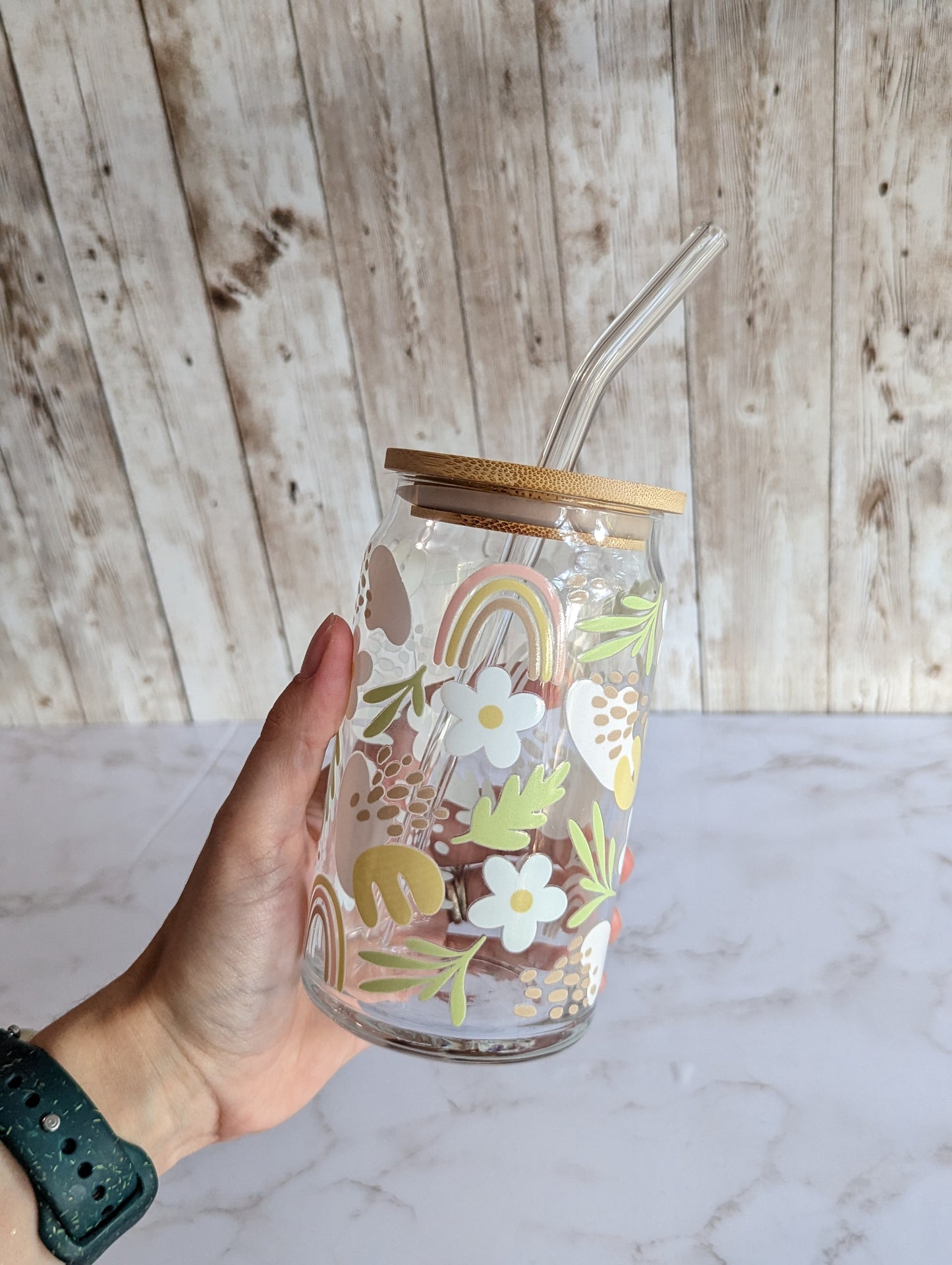 Flowers & Rainbows Glass Tumbler