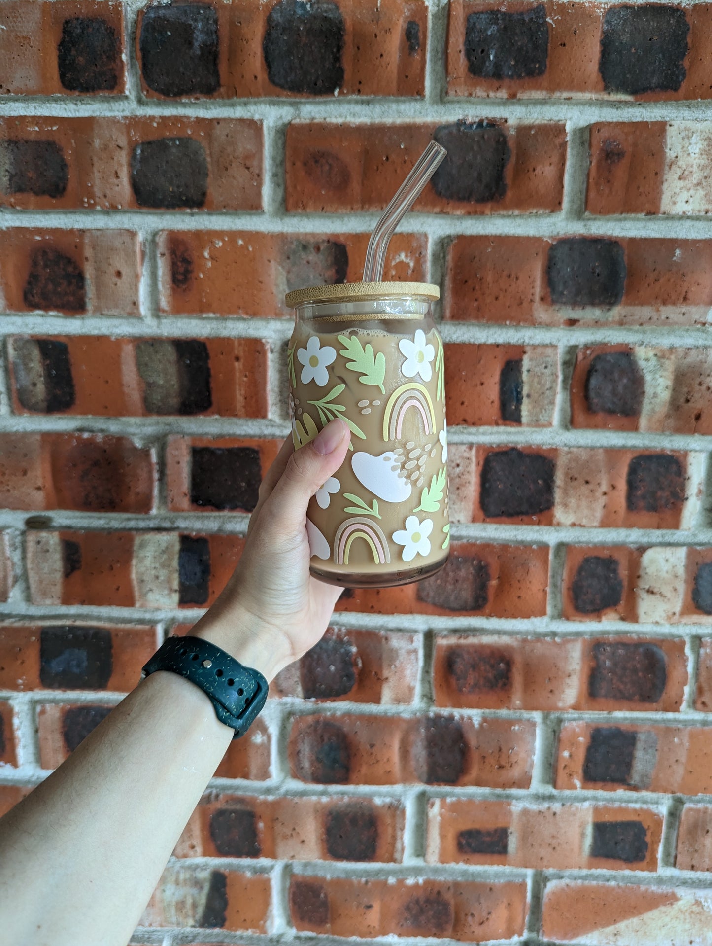 Flowers & Rainbows Glass Tumbler