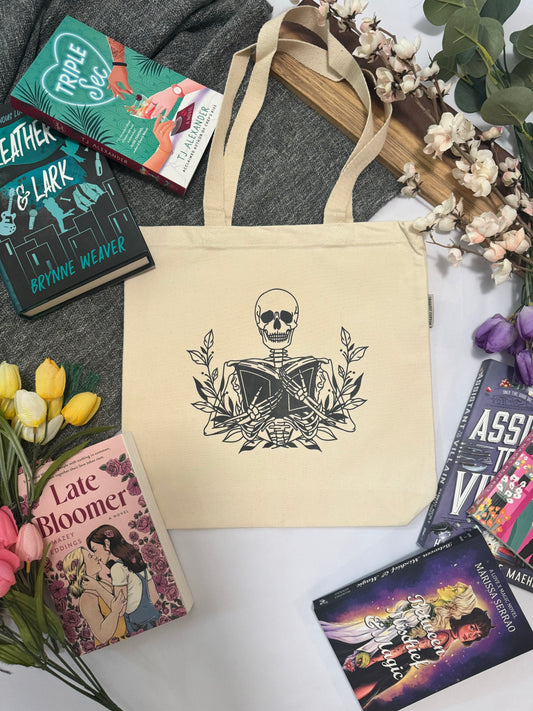 Reader Skeleton Tote Bag