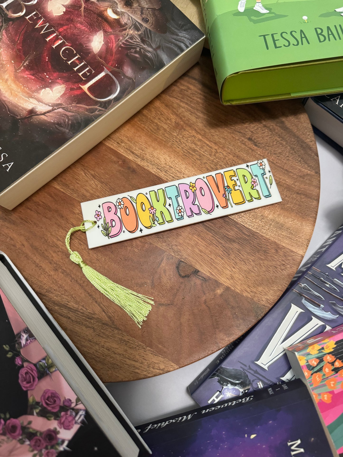 Booktrovert Flowers Black Acrylic Bookmark