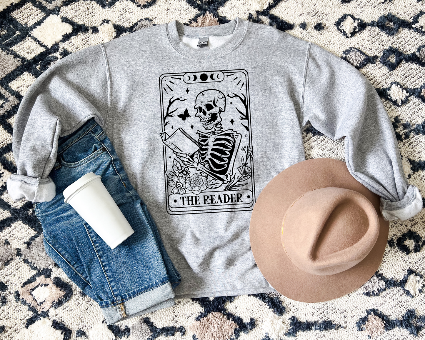 Reader Skeleton Tarot Card Sweatshirt
